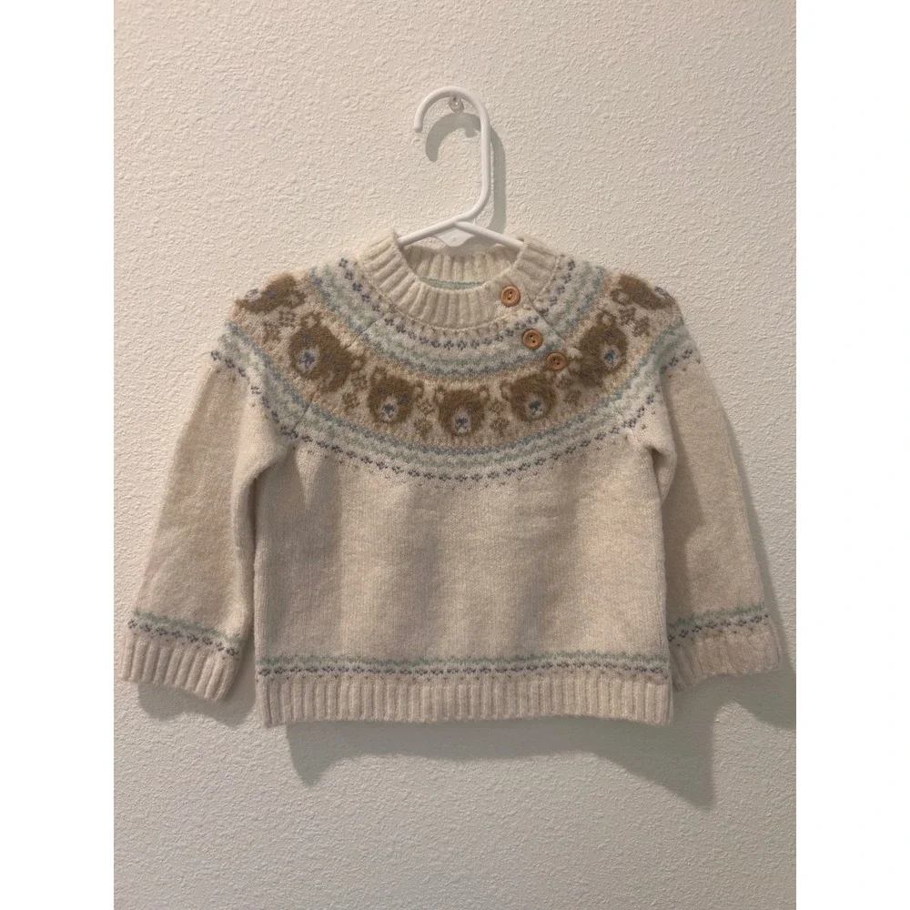Tommy Bahama Kids Baby Sweater Fair Isle Bear Buttons Cream Size‎ 12M